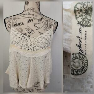Free People Crochet Swing Babydoll Cami Tank Top SZ M Ivory Relax Beachy Boho